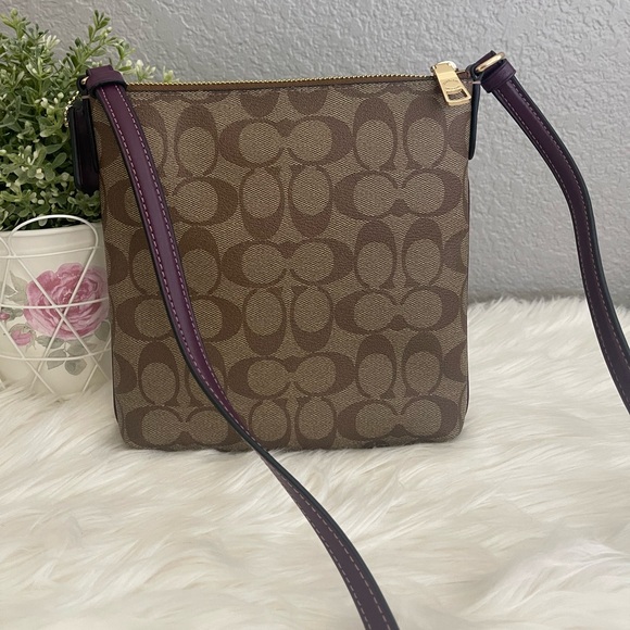 NWT *COACH*  Signature Mini Rowan File Bag KHAKI/DEEP/BERRY CF340 - Picture 3 of 5